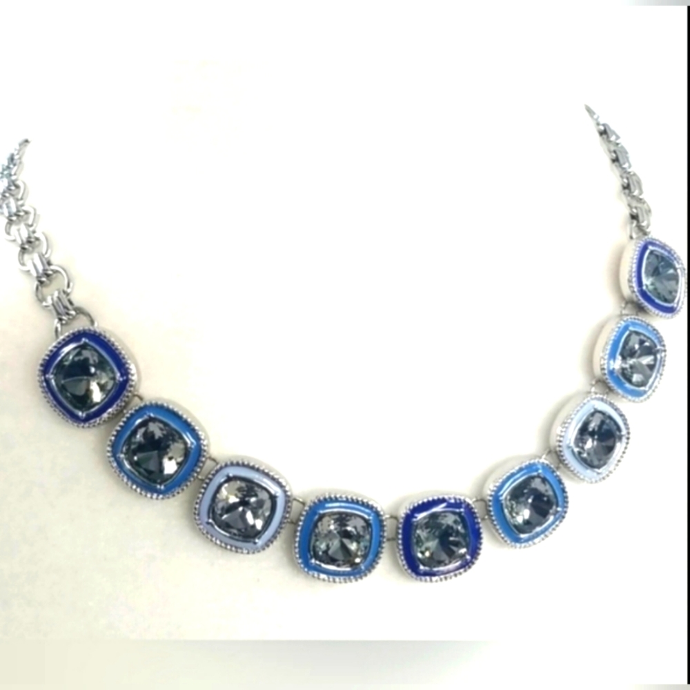 WHBM Blues & Sparkle Crystal Encased‎ Necklace on Silver Chain